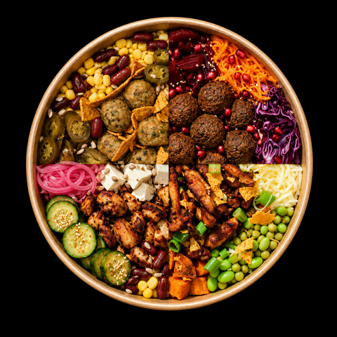 Build Your Own Bowl – individuell zusammengestellte Bowl mit frischen Zutaten, Proteinen und Toppings